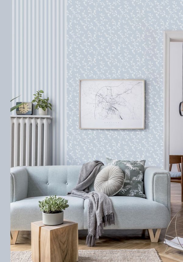 Gray wallpaper with white stripes, 12383, Fiori Country, Parato
