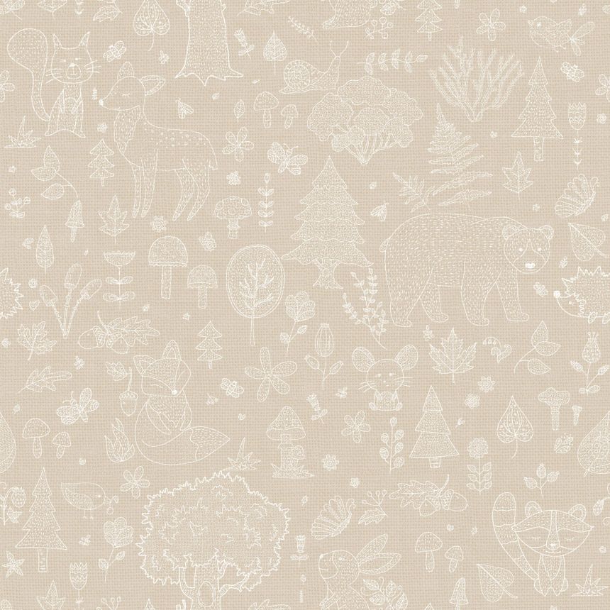 Beige children's wallpaper, animals, plants, 14809, Happy, Parato