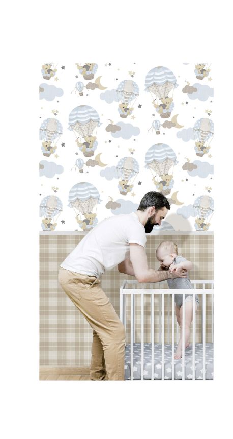 Children's wallpaper with animals, clouds, stars and balloons, 14817, Happy, Parato