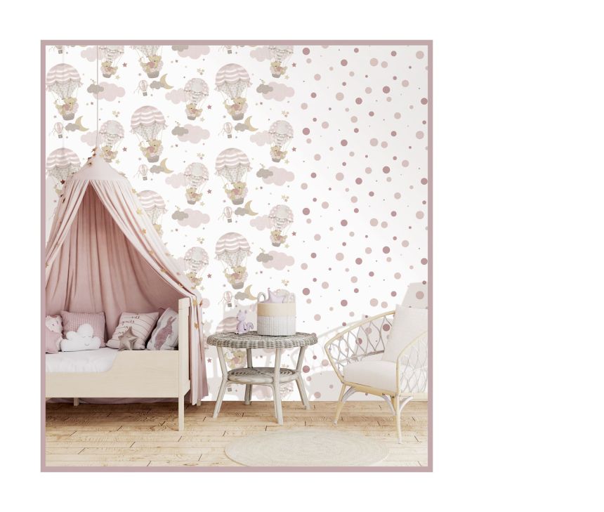 Children's wallpaper with animals, clouds, stars and balloons, 14818, Happy, Parato