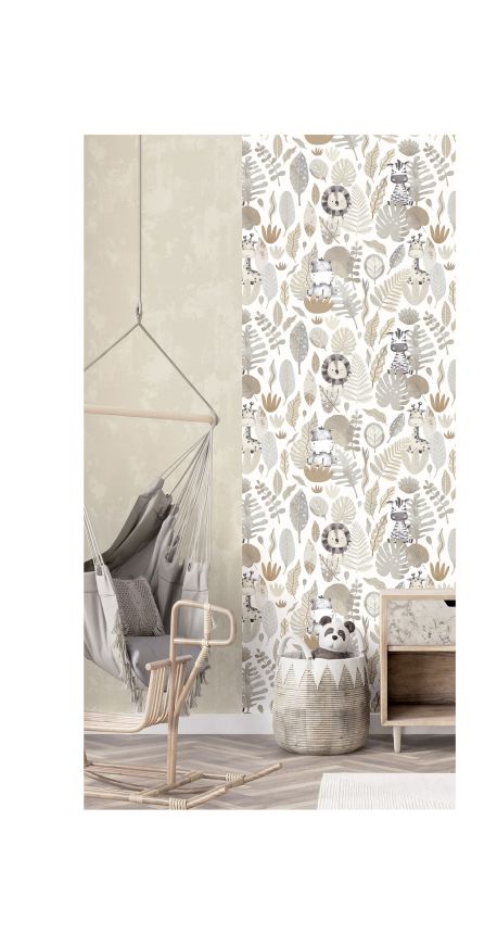 Blue children's wallpaper with animals and leaves, 14836, Happy, Parato
