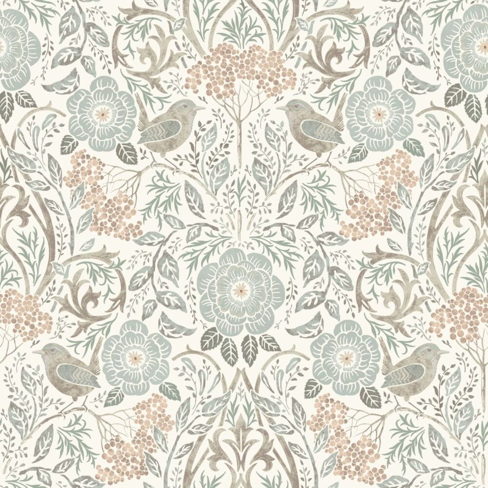 Non-woven wallpaper with plants and birds, 139294, Vintage Flowers, Esta Home