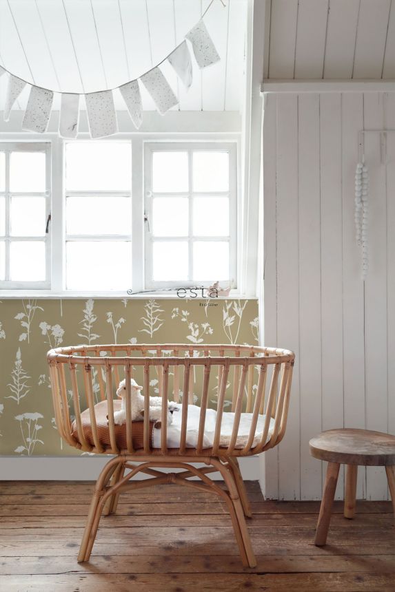 Brown non-woven wallpaper, flowers, leaves, 139483, Vintage Flowers, Esta Home