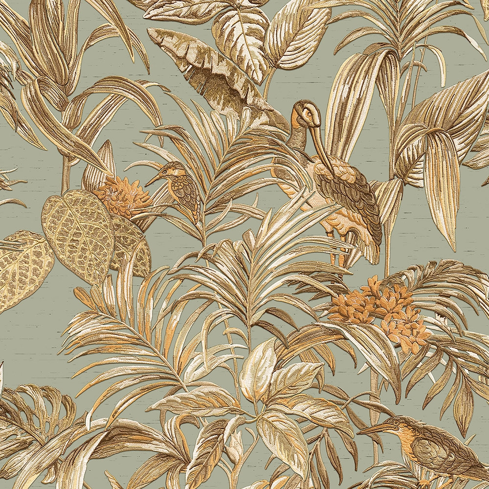 Luxury non-woven wallpaper, grey, birds, leaves, flowers,  DE120017, Best Sellers, Design ID