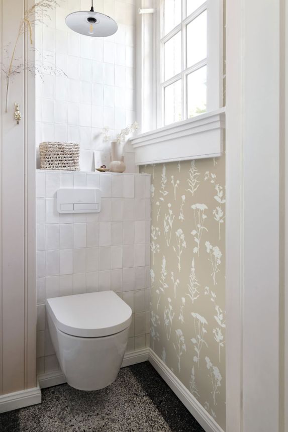 Beige non-woven wallpaper, flowers, leaves, 139484, Vintage Flowers, Esta Home