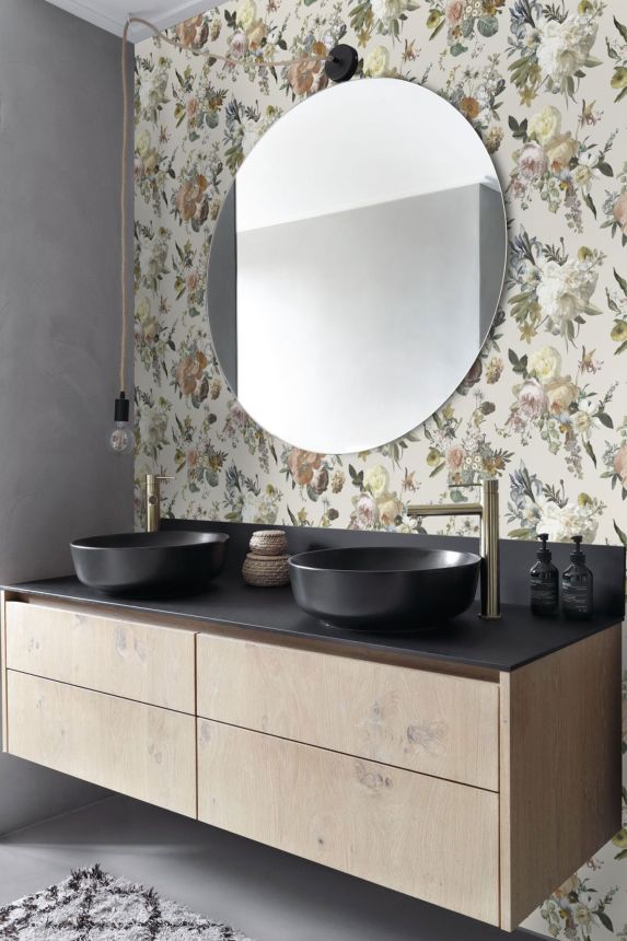 Cream non-woven floral wallpaper, 139544, Vintage Flowers, Esta Home