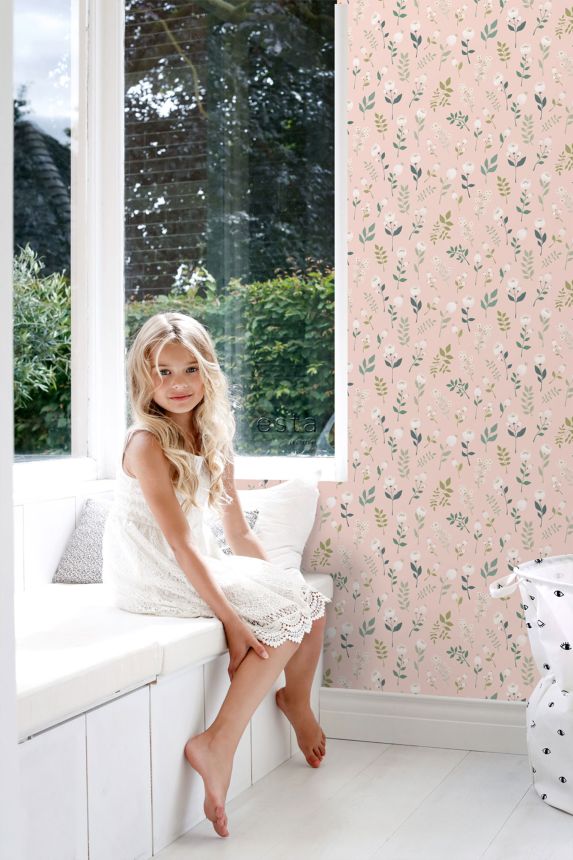 Pink floral non-woven wallpaper, 139340, To the Moon and Back, Esta Home
