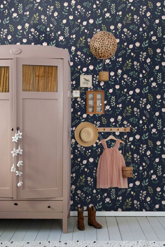 Blue floral non-woven wallpaper, 139341, To the Moon and Back, Esta Home