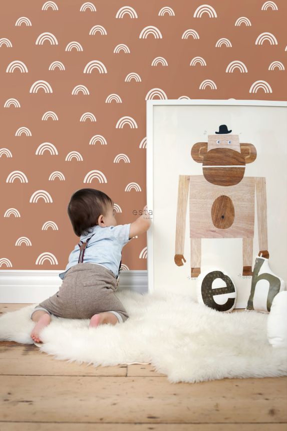 Brown non-woven wallpaper, rainbow, 139383, To the Moon and Back, Esta Home