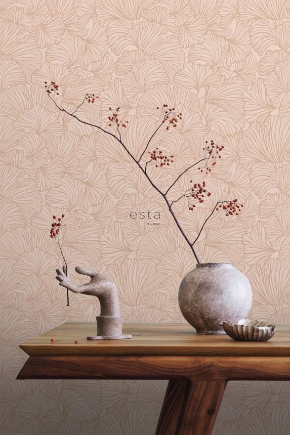 Pink non-woven wallpaper, leaves, 139489, To the Moon and Back, Esta Home