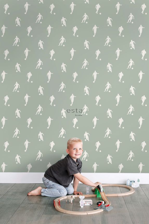 Green non-woven wallpaper for boys, football, 139505, To the Moon and Back, Esta Home