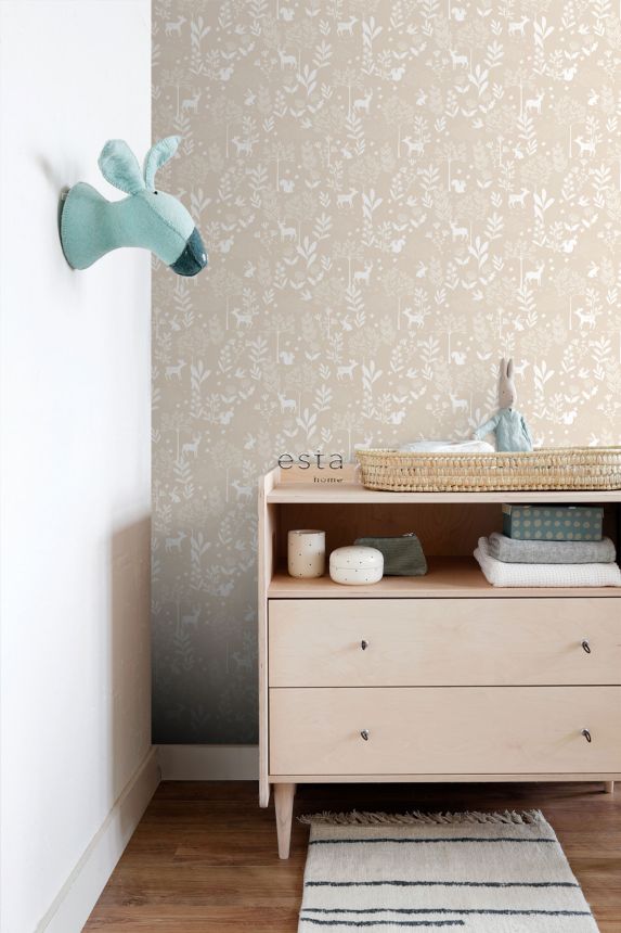 Children's beige wallpaper with animals, 139522, To the Moon and Back, Esta Home