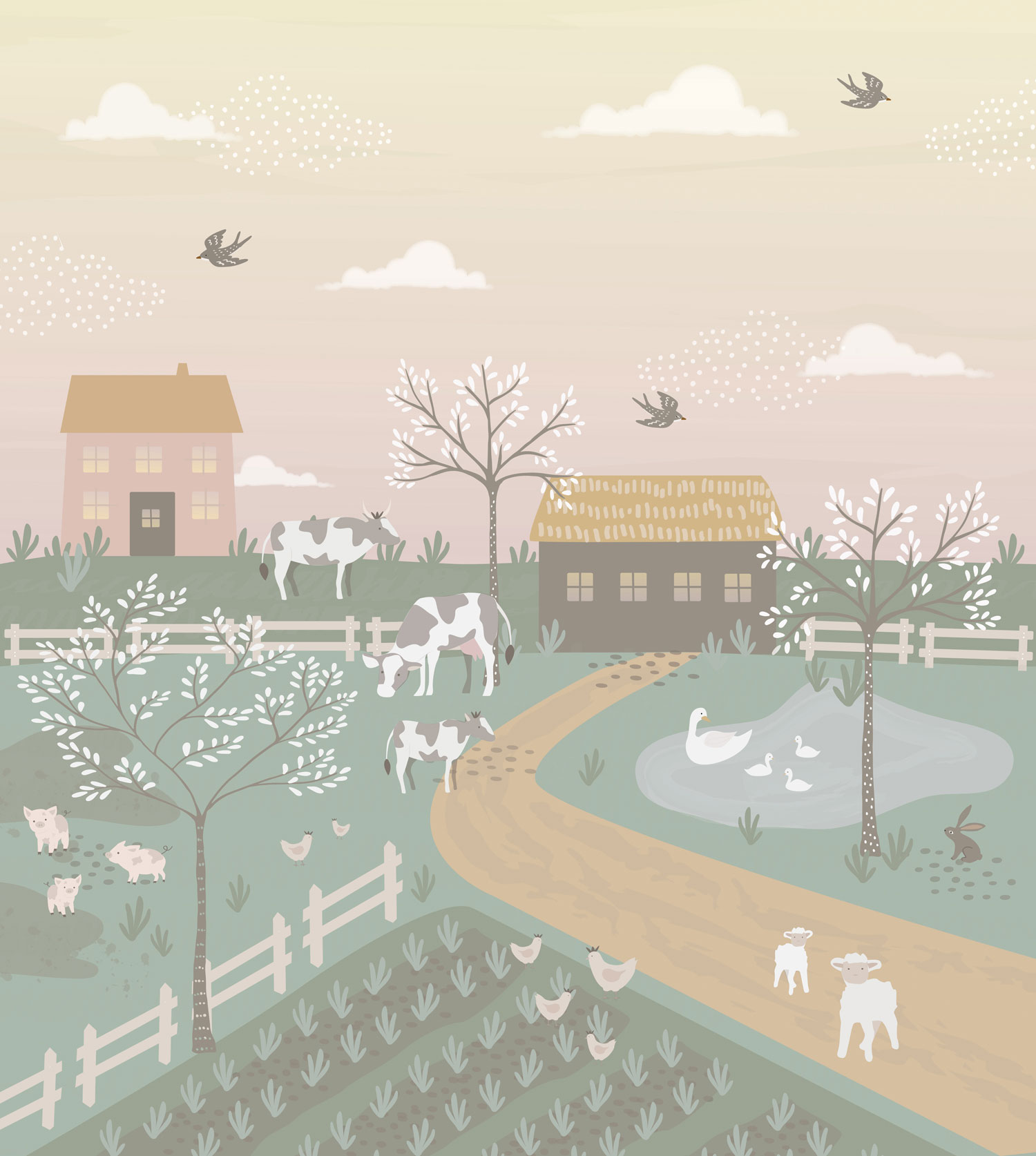 Children's wall mural, farm animals, 159241, To the Moon and Back, Esta Home