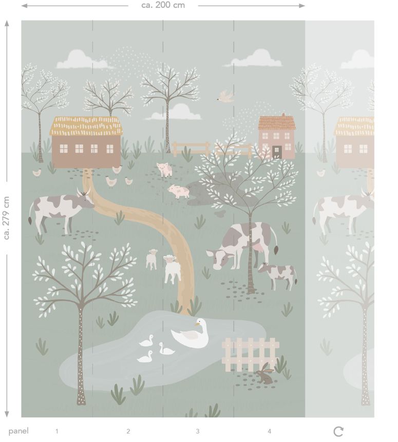 Children's wall mural, farm animals, 159242, To the Moon and Back, Esta Home
