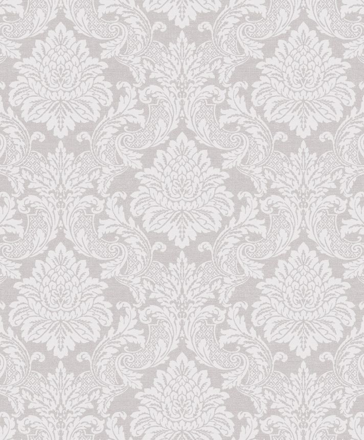 Gray wallpaper with baroque pattern, OTH005, Othello, Zoom by Masureel