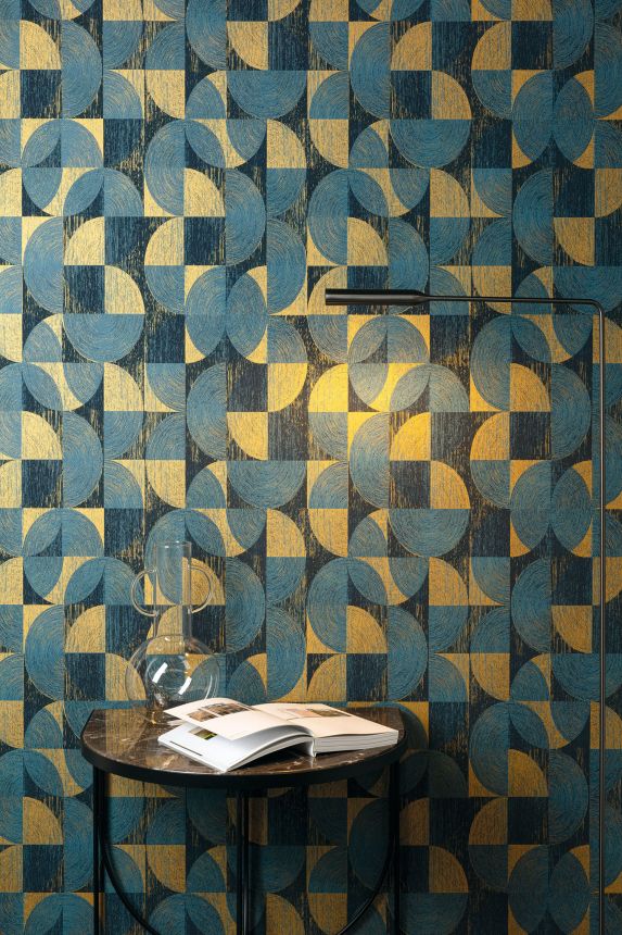 Turquoise-gold geometric wallpaper, SPI001, Spirit of Nature, Khroma by Masureel