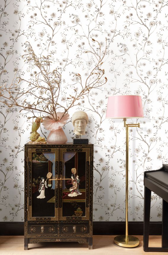 White floral non-woven wallpaper, SUM201, Summer, Khroma by Masureel