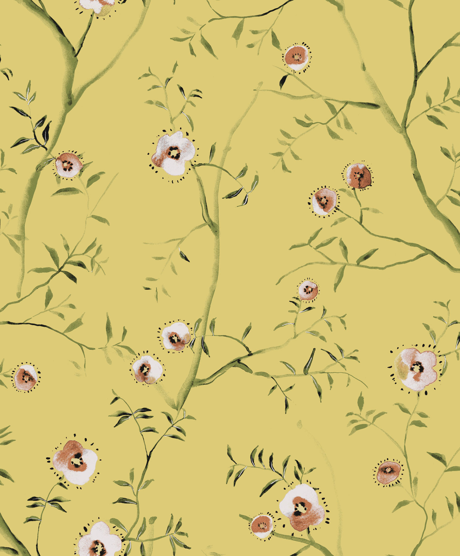 Ocher floral non-woven wallpaper, SUM204, Summer, Khroma by Masureel