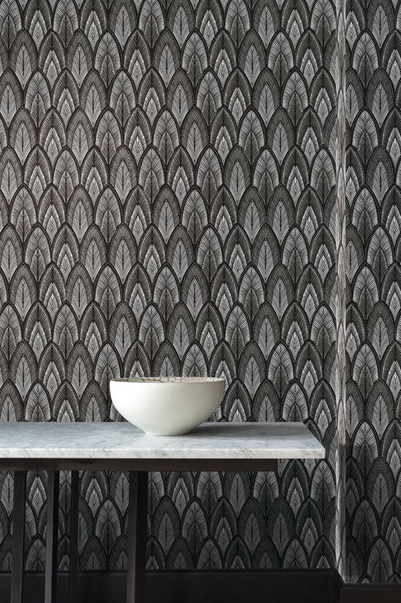 Black-silver wallpaper with leaves, SUM401, Summer, Khroma by Masureel