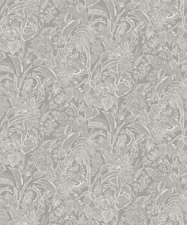 Grey-silver wallpaper with flowers and leaves, SUM501, Summer, Khroma by Masureel