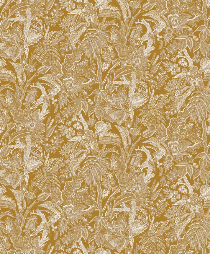 Ocher wallpaper with flowers and leaves, SUM502, Summer, Khroma by Masureel