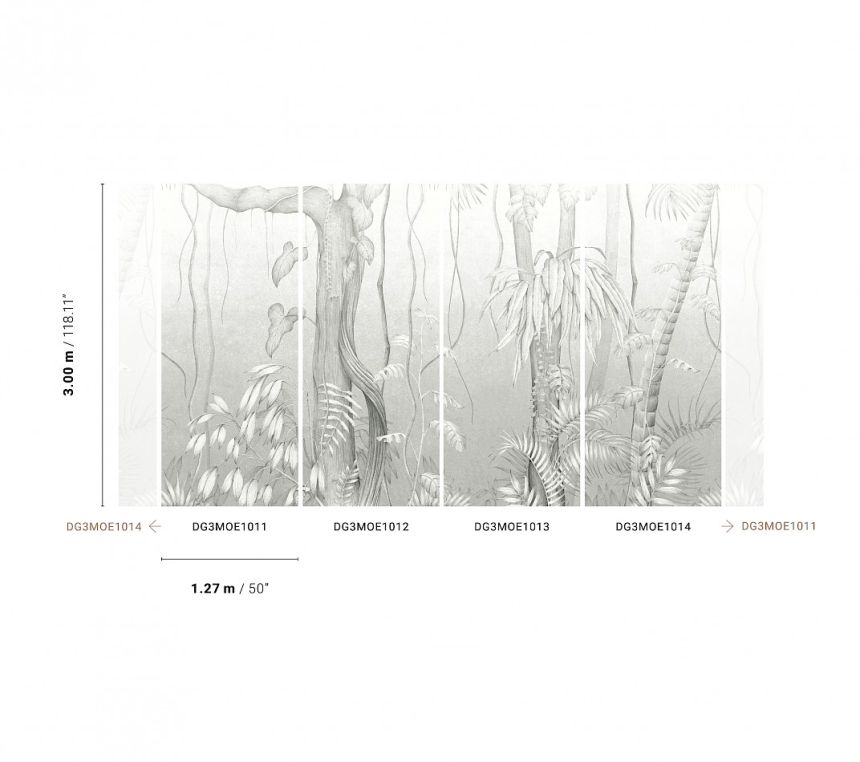 Gray wall mural, Leaves, trees, DG3MOE1012, Wall Designs III, Khroma by Masureel