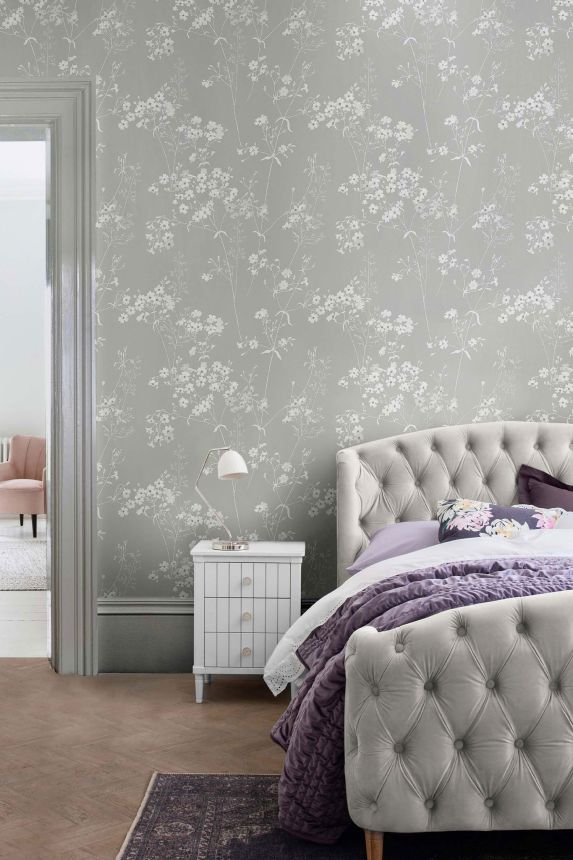 Gray wallpaper, flowers, 118269, Next