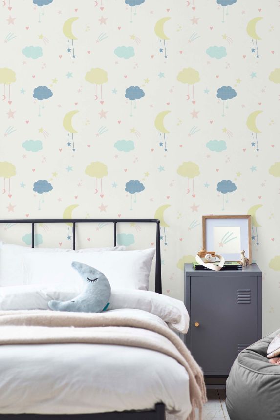 Children's wallpaper with clouds and stars, 118593, Next