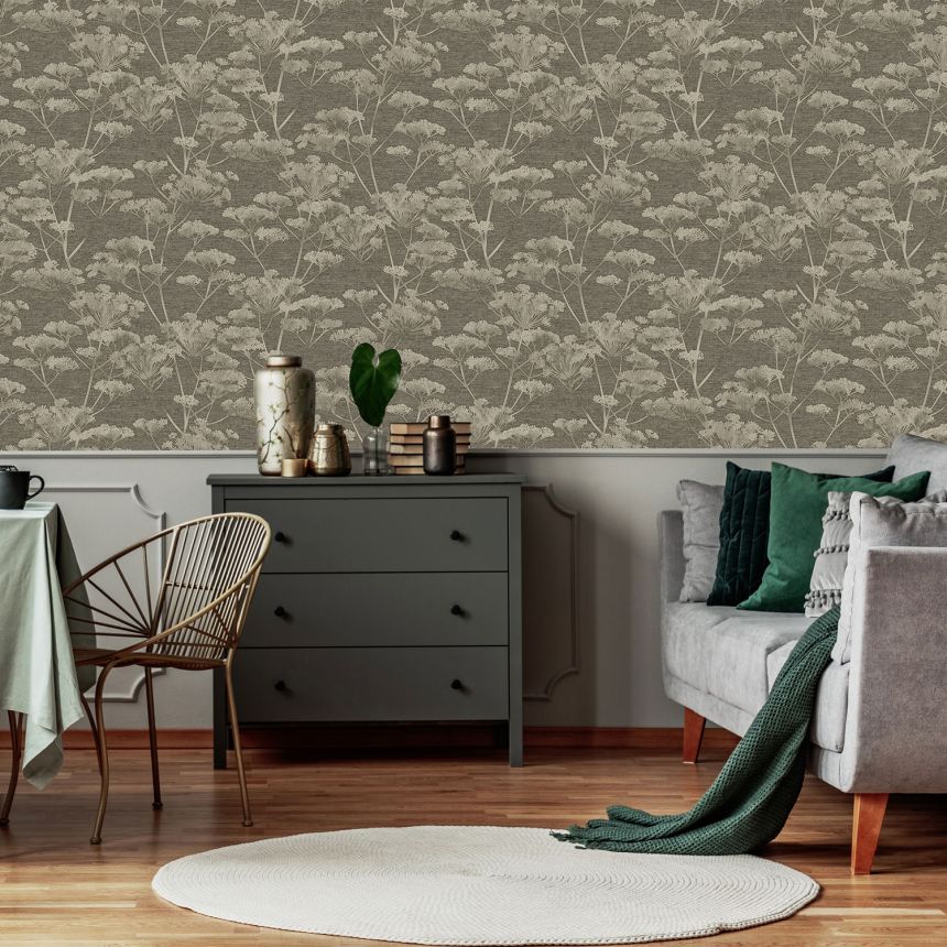 Wallpaper, black-silver, grasses, flowers, 119967, Refine, Indulgence, Graham Brown Boutique