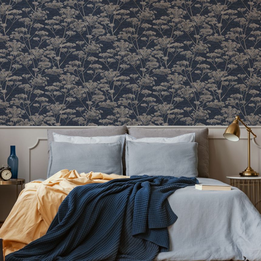 Wallpaper, blue-gold, grasses, flowers, 120865, Refine, Indulgence, Graham Brown Boutique