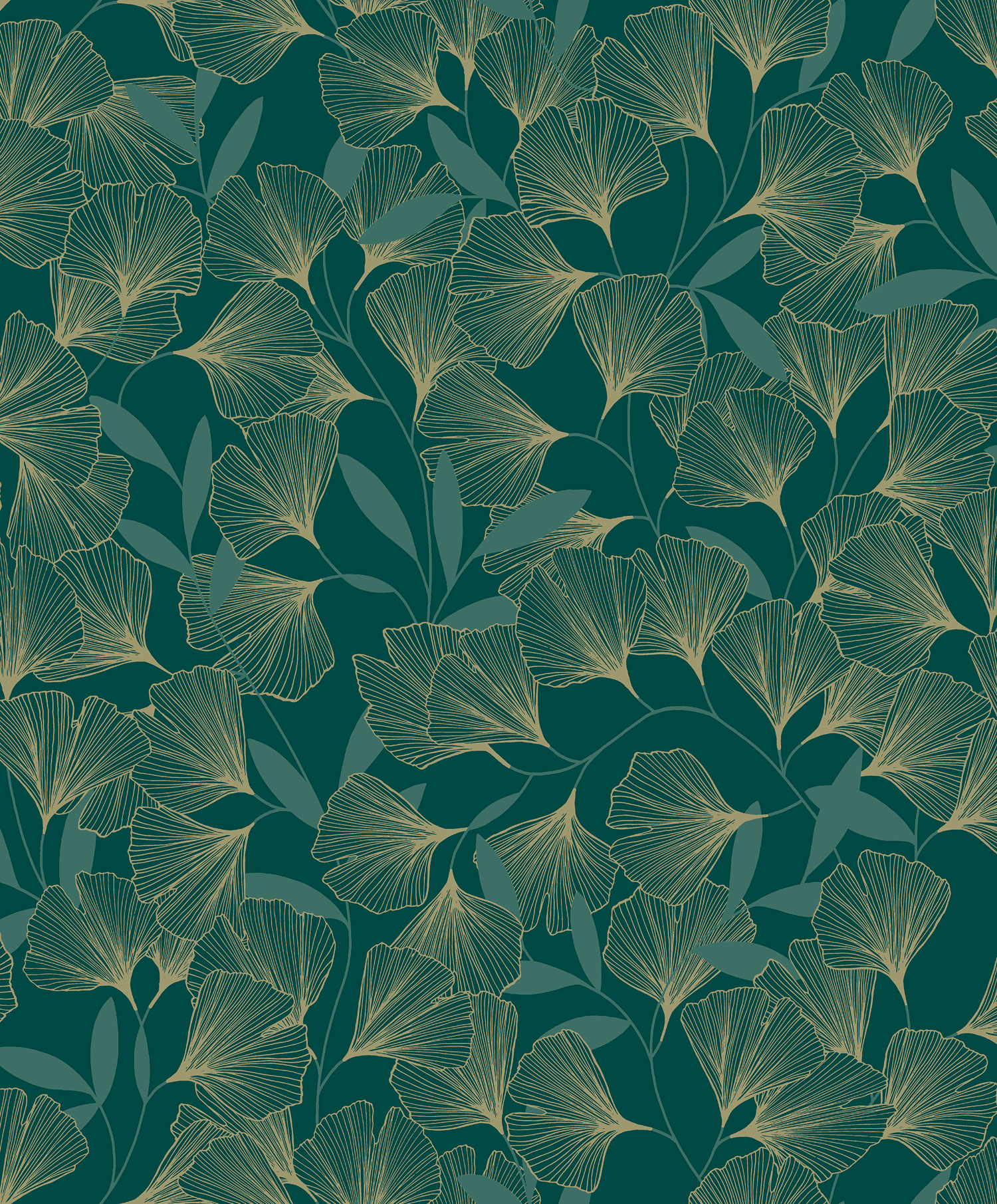 Green-gold wallpaper, ginkgo leaves, A64403, Vavex 2025