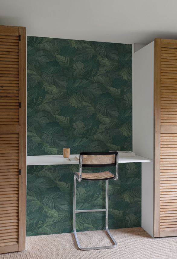 Blue-green non-woven wallpaper, leaves, A66501, Vavex 2025