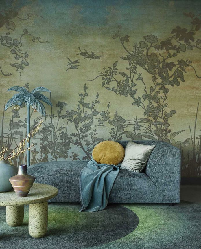 Wall mural, Cranes at dawn, 333470, Emerald, Eijffinger