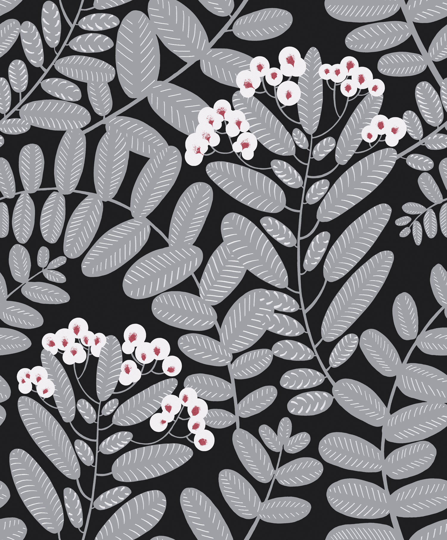 Black non-woven wallpaper, gray leaves, YSA003, Mysa, Khroma by Masuree