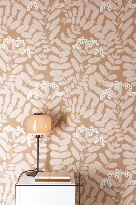 Brown non-woven wallpaper with leaves, YSA006, Mysa, Khroma by Masuree