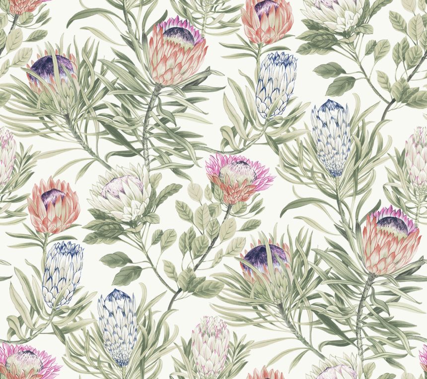 White non-woven floral wallpaper, BL1752, Blooms Second Edition Resource Library, York