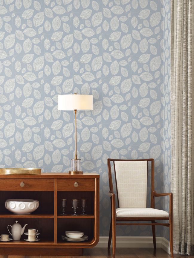 Blue-white non-woven wallpaper, leaves, EV3925, Candice Olson Casual Elegance, York