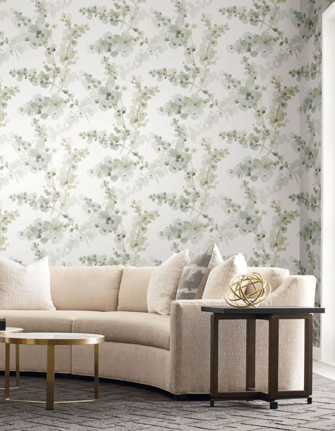 Gray-green-beige floral wallpaper, EV3972, Candice Olson Casual Elegance, York