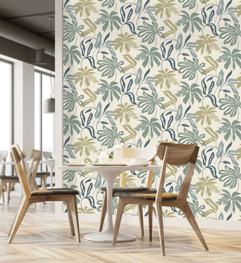 Cream-gray wallpaper with leaves, UR3409, Universe 4, Grandeco