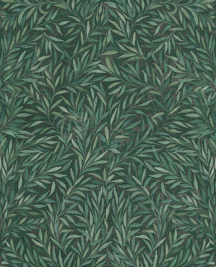 Green non-woven wallpaper with leaves, 121439, New Eden, Graham&Brown Premium
