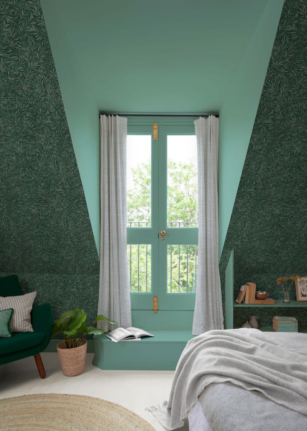 Green non-woven wallpaper with leaves, 121439, New Eden, Graham&Brown Premium