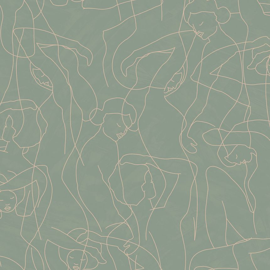 Graphic wallpaper, figure outlines, green, SO27041, Soleado, Decoprint