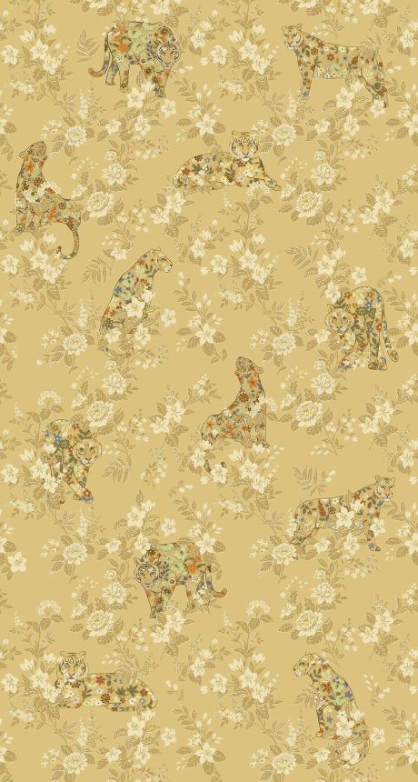 Ochre wall mural, beasts, flowers, 333550, Festival, Eijffinger