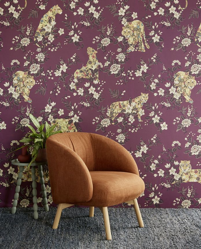 Wine red wall mural, beasts, flowers, 333551, Festival, Eijffinger