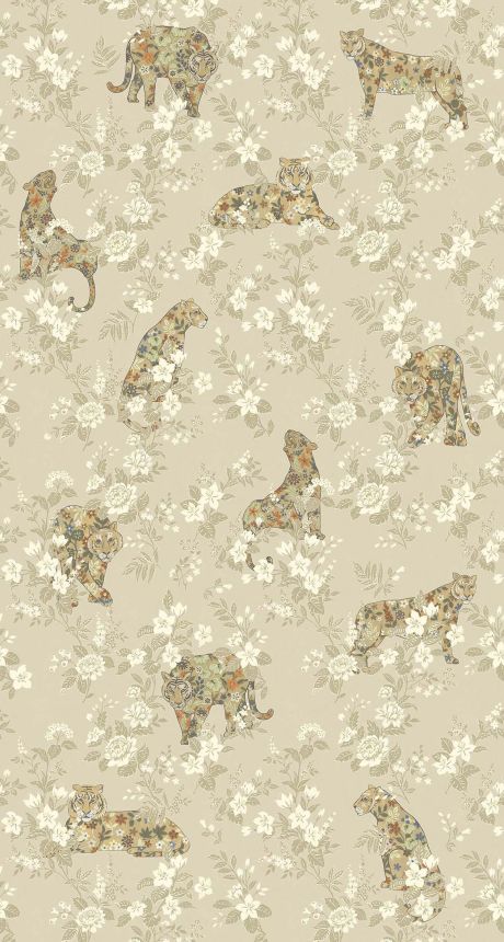 Beige wall mural, beasts, flowers, 333552, Festival, Eijffinger