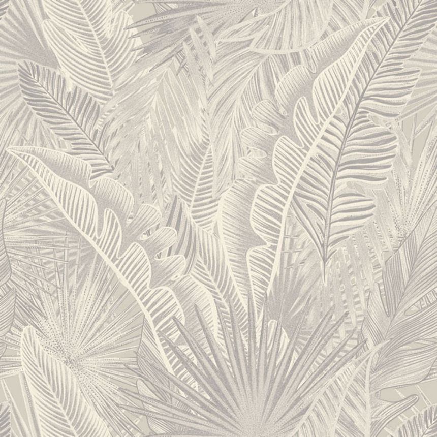 Non-woven wallpaper, gray-cream, leaves, NHW1015, Perla, Decoprint