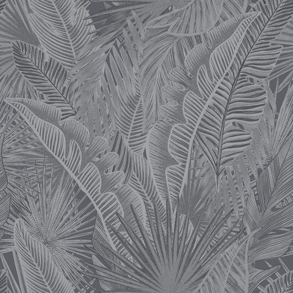 Non-woven wallpaper, gray-black, leaves, NHW1016, Perla, Decoprint