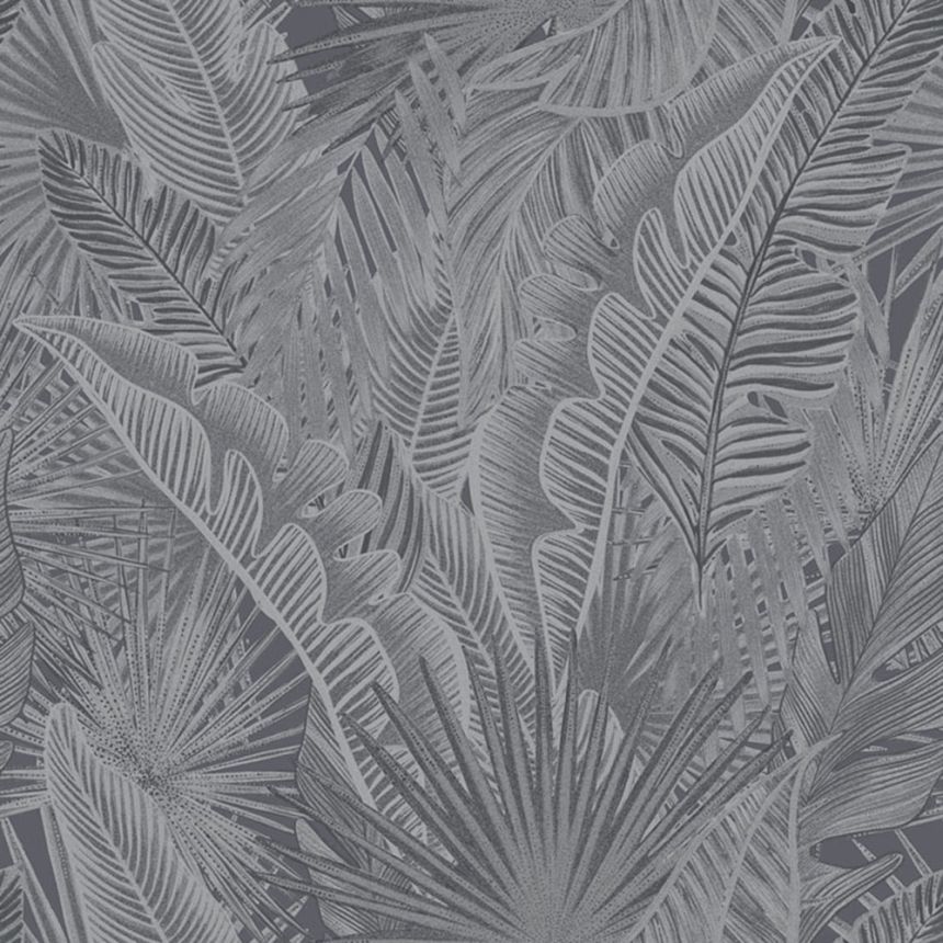 Non-woven wallpaper, gray-black, leaves, NHW1016, Perla, Decoprint