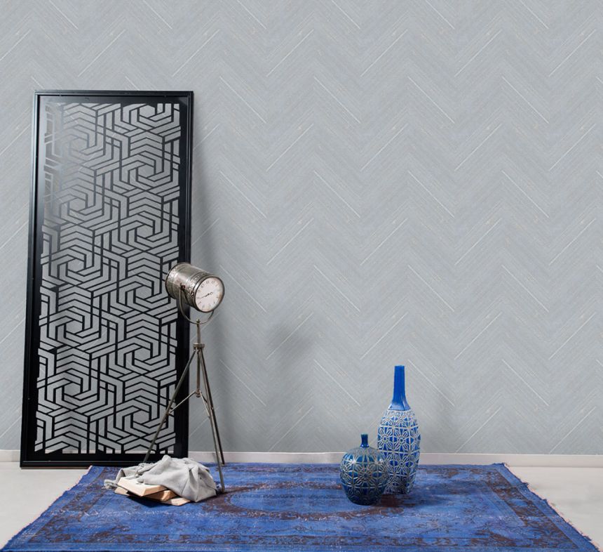 Non-woven wallpaper, blau-gray, fabric imitation, stripes, NHW1021, Perla, Decoprint