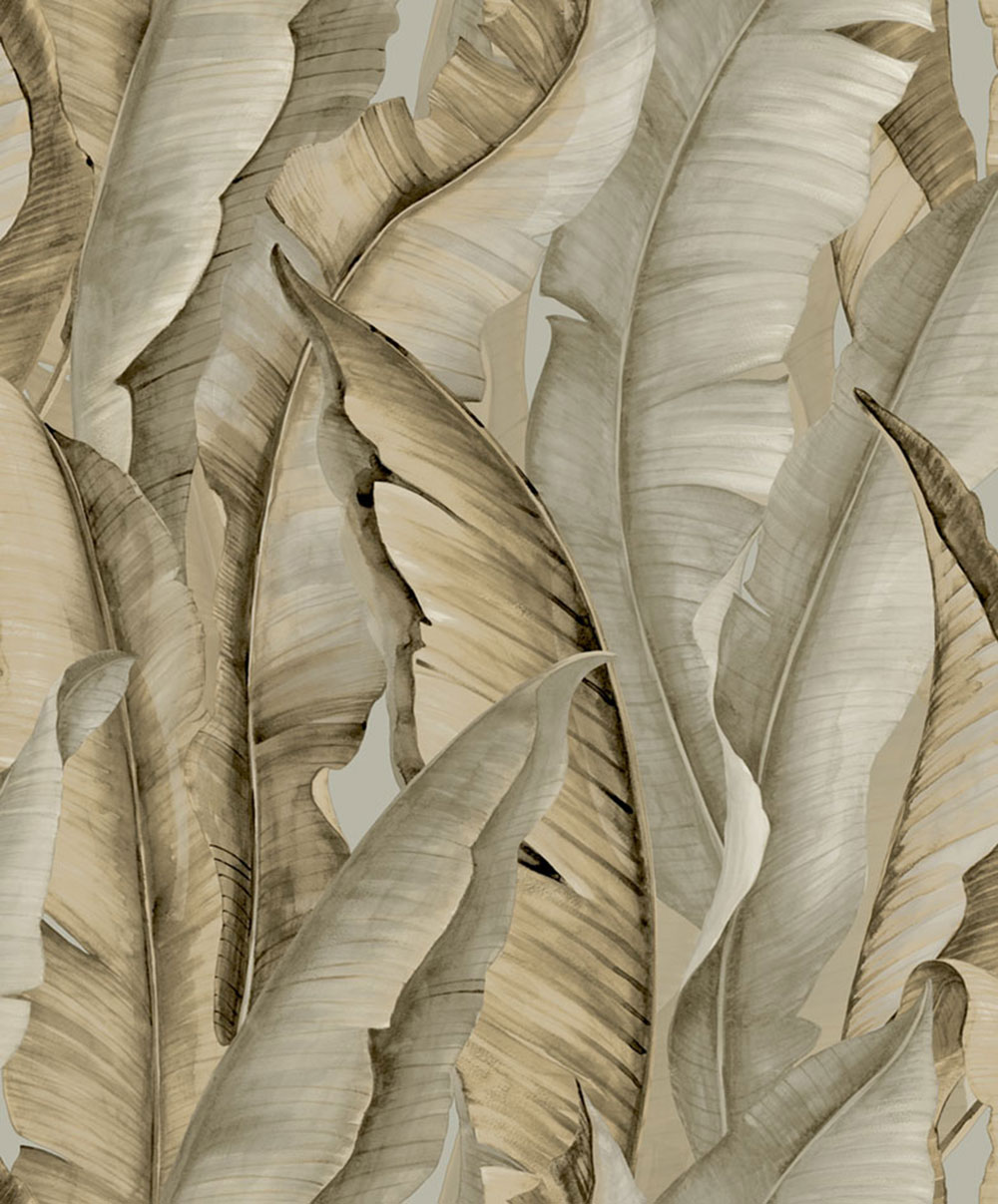 Non-woven wallpaper, brown-gray, leaves, NHW1043, Perla, Decoprint